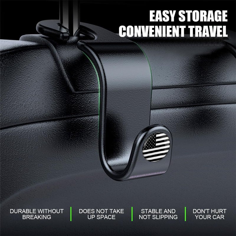 Hanemia 4PCS Car Seat Headrest Hooks, Auto Back Seat Hanger Holder, Durable Stylish Vehicle Organizer Universal Car Interior Accessories, Storage Hooks for Purses, Bags, Clothes, Hats (Black/Black Flag) - Image 4